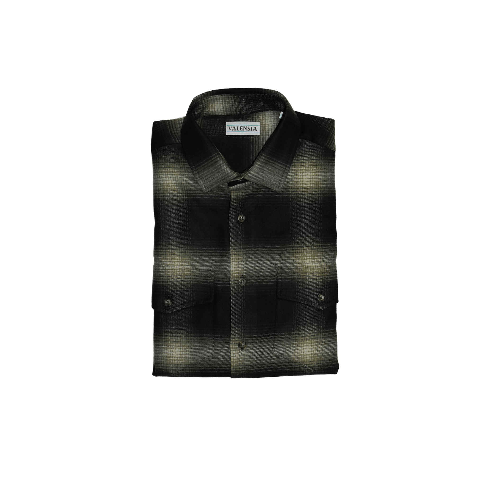 Camicia in flanella a quadri sfocati nero e verde piegata - Valensia