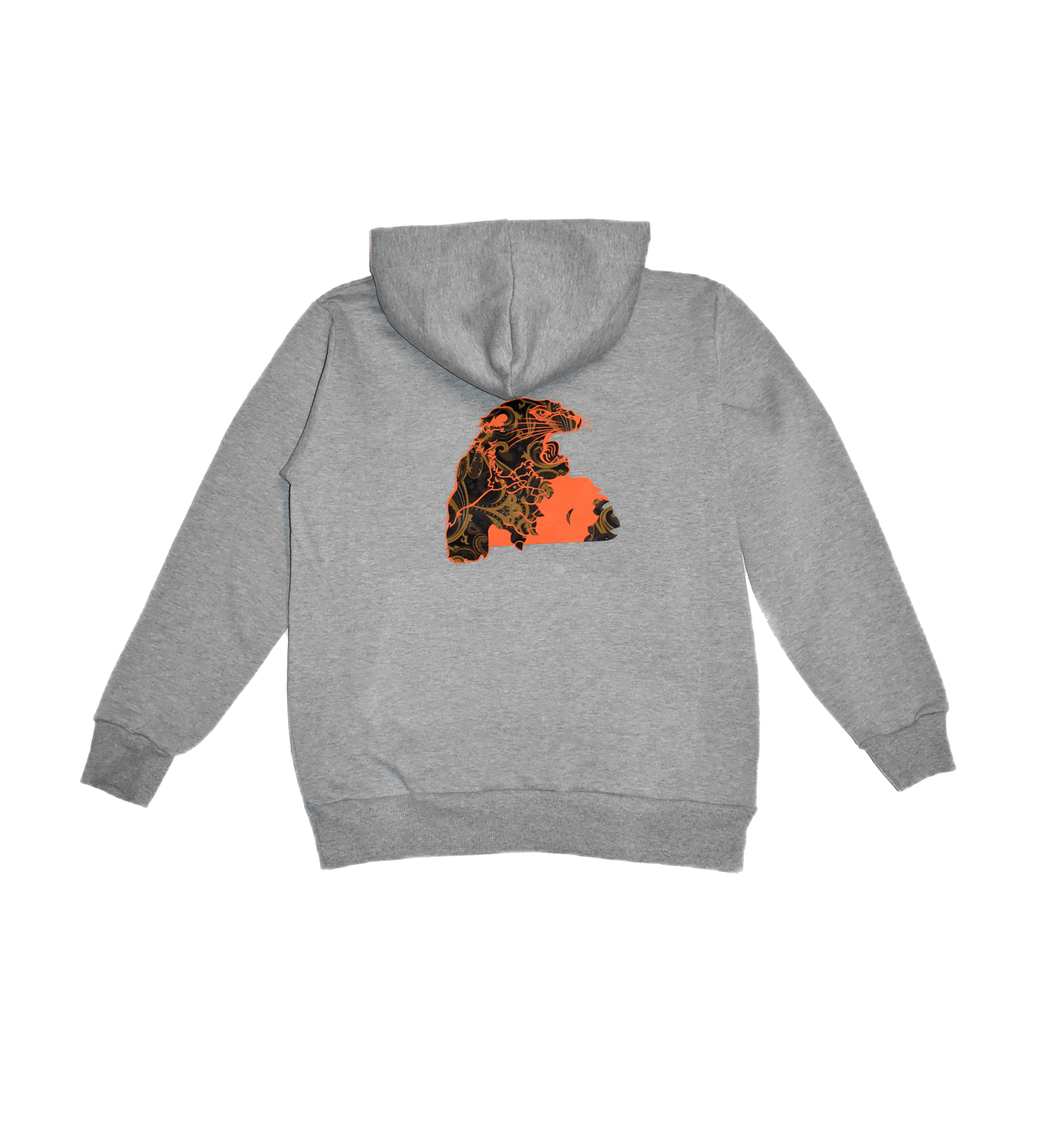 Felpa grigio melange cappuccio giaguaro paisley sagoma dietro - VALENSIA MODA